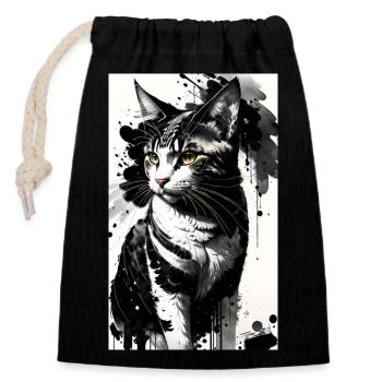 Chat | Animal de compagnie | Fan de chat | mignon | Chaton - Sac cadeau en coton avec cordon (14 x 20 cm) - noir - Devant