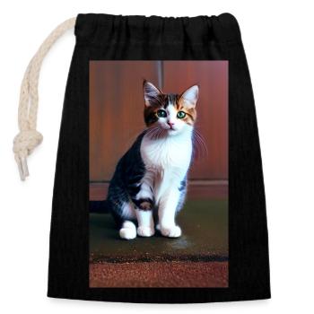 Chat | Animal de compagnie | Fan de chat | mignon | Chaton - Sac cadeau en coton avec cordon (14 x 20 cm) - noir - Devant