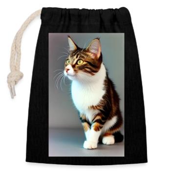 Chat | Animal de compagnie | Fan de chat | mignon | Chaton - Sac cadeau en coton avec cordon (14 x 20 cm) - noir - Devant
