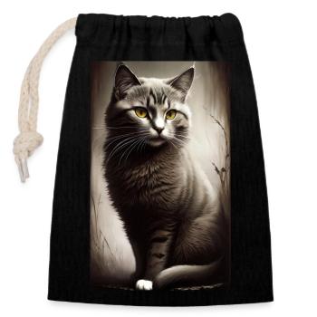 Chat | Animal de compagnie | Fan de chat | mignon | Chaton - Sac cadeau en coton avec cordon (14 x 20 cm) - noir - Devant