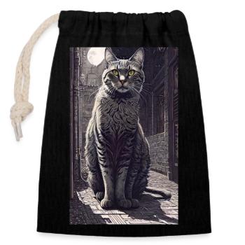 Chat | Animal de compagnie | Fan de chat | mignon | Chaton - Sac cadeau en coton avec cordon (14 x 20 cm) - noir - Devant