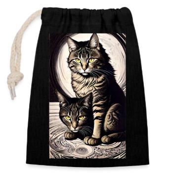 Chat | Animal de compagnie | Fan de chat | mignon | Chaton - Sac cadeau en coton avec cordon (14 x 20 cm) - noir - Devant