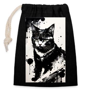 Chat | Animal de compagnie | Fan de chat | mignon | Chaton - Sac cadeau en coton avec cordon (14 x 20 cm) - noir - Devant