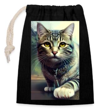 Chat | Animal de compagnie | Fan de chat | mignon | Chaton - Sac cadeau en coton avec cordon (14 x 20 cm) - noir - Devant