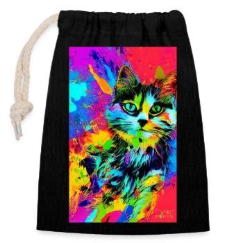 Chat | Animal de compagnie | Fan de chat | mignon | Chaton - Sac cadeau en coton avec cordon (14 x 20 cm) - noir - Devant