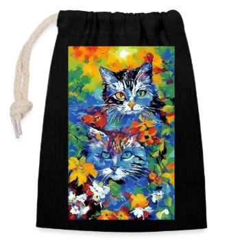 Chat | Animal de compagnie | Fan de chat | mignon | Chaton - Sac cadeau en coton avec cordon (14 x 20 cm) - noir - Devant