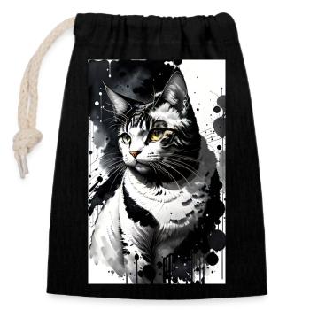 Chat | Animal de compagnie | Fan de chat | mignon | Chaton - Sac cadeau en coton avec cordon (14 x 20 cm) - noir - Devant