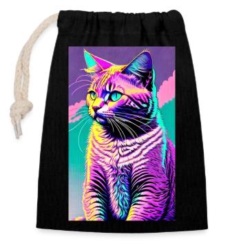 Chat | Animal de compagnie | Fan de chat | mignon | Chaton - Sac cadeau en coton avec cordon (14 x 20 cm) - noir - Devant