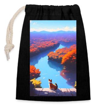 Cat | Pet | Cat Fan | Anime | Kitten - Closable cotton gift bag (14x20cm) - black - Front