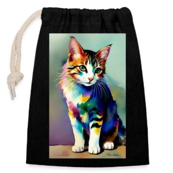 Chat | Animal de compagnie | Fan de chat | mignon | Chaton - Sac cadeau en coton avec cordon (14 x 20 cm) - noir - Devant