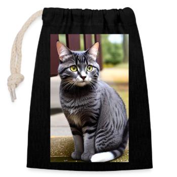 Chat | Animal de compagnie | Fan de chat | mignon | Chaton - Sac cadeau en coton avec cordon (14 x 20 cm) - noir - Devant