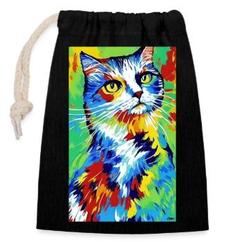 Chat | Animal de compagnie | Fan de chat | mignon | Chaton - Sac cadeau en coton avec cordon (14 x 20 cm) - noir - Devant