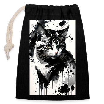 Chat | Animal de compagnie | Fan de chat | mignon | Chaton - Sac cadeau en coton avec cordon (14 x 20 cm) - noir - Devant