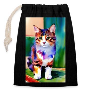 Chat | Animal de compagnie | Fan de chat | mignon | Chaton - Sac cadeau en coton avec cordon (14 x 20 cm) - noir - Devant