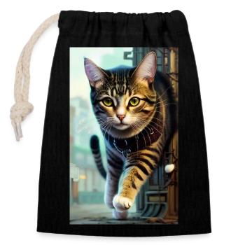 Chat | Animal de compagnie | Fan de chat | mignon | Chaton - Sac cadeau en coton avec cordon (14 x 20 cm) - noir - Devant