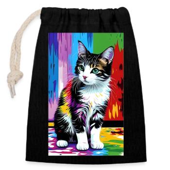 Chat | Animal de compagnie | Fan de chat | mignon | Chaton - Sac cadeau en coton avec cordon (14 x 20 cm) - noir - Devant