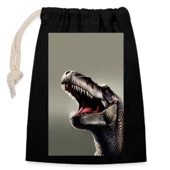 Dinosaures | T-Rex | Tyrannosaure - Sac cadeau en coton avec cordon (14 x 20 cm) - noir - Devant