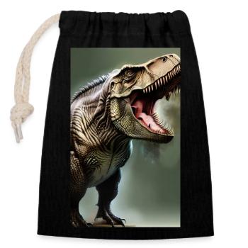 Dinosaures | T-Rex | Tyrannosaure - Sac cadeau en coton avec cordon (14 x 20 cm) - noir - Devant