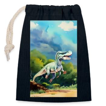 Dinosaures | T-Rex | Tyrannosaure - Sac cadeau en coton avec cordon (14 x 20 cm) - bleu marine - Devant