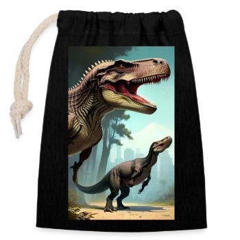 Dinosaures | T-Rex | Tyrannosaure - Sac cadeau en coton avec cordon (14 x 20 cm) - noir - Devant