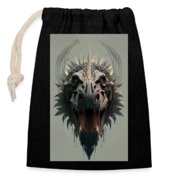 Dinosaures | T-Rex | Tyrannosaure - Sac cadeau en coton avec cordon (14 x 20 cm) - noir - Devant
