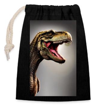 Dinosaures | T-Rex | Tyrannosaure - Sac cadeau en coton avec cordon (14 x 20 cm) - noir - Devant