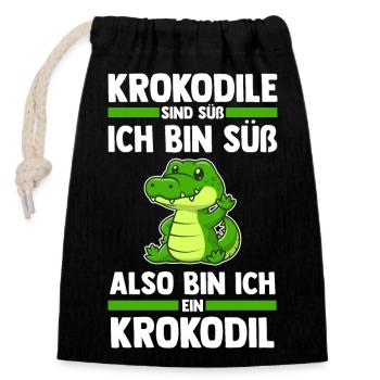 Krokodile - Verschließbarer Geschenkbeutel aus Baumwolle (14x20cm) - Schwarz - Vorne