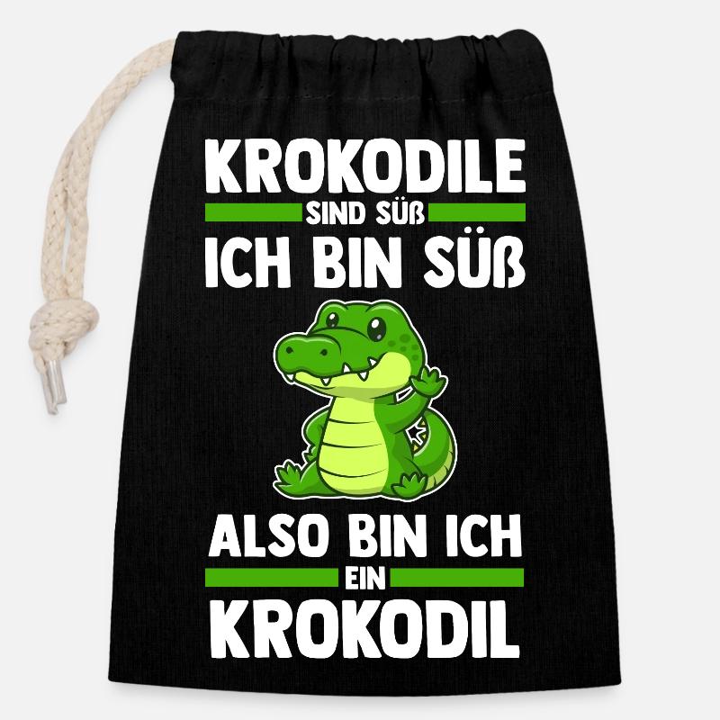 Krokodile - Verschließbarer Geschenkbeutel aus Baumwolle (14x20cm) - Schwarz