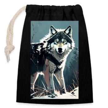 Wolf | Raubtier | Hund | Mystisch - Verschließbarer Geschenkbeutel aus Baumwolle (14x20cm) - Schwarz - Vorne