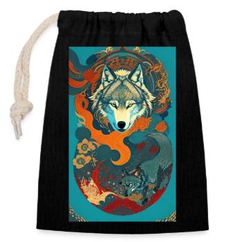 Wolf | Raubtier | Hund | Mystisch - Verschließbarer Geschenkbeutel aus Baumwolle (14x20cm) - Schwarz - Vorne