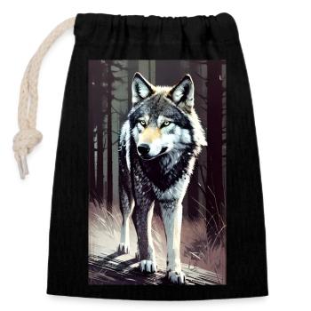 Wolf | Raubtier | Hund | Mystisch - Verschließbarer Geschenkbeutel aus Baumwolle (14x20cm) - Schwarz - Vorne