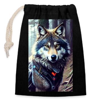 Wolf | Raubtier | Hund | Mystisch - Verschließbarer Geschenkbeutel aus Baumwolle (14x20cm) - Schwarz - Vorne