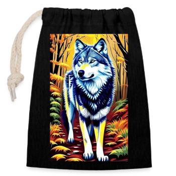 Wolf | Raubtier | Hund | Mystisch - Verschließbarer Geschenkbeutel aus Baumwolle (14x20cm) - Schwarz - Vorne