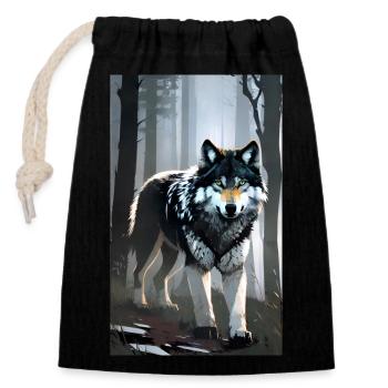 Wolf | Raubtier | Hund | Mystisch - Verschließbarer Geschenkbeutel aus Baumwolle (14x20cm) - Schwarz - Vorne
