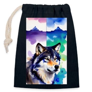 Wolf | Raubtier | Hund | Mystisch - Verschließbarer Geschenkbeutel aus Baumwolle (14x20cm) - Navy - Vorne