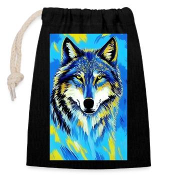 Wolf | Raubtier | Hund | Mystisch - Verschließbarer Geschenkbeutel aus Baumwolle (14x20cm) - Schwarz - Vorne
