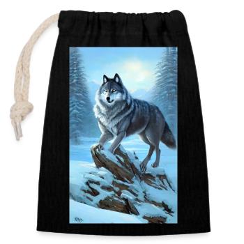 Wolf | Raubtier | Hund | Mystisch - Verschließbarer Geschenkbeutel aus Baumwolle (14x20cm) - Schwarz - Vorne