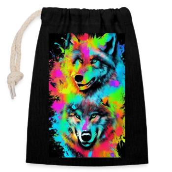 Wolf | Predator | Dog | Mystical - Closable cotton gift bag (14x20cm) - black - Front