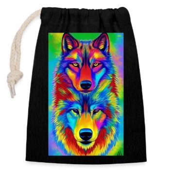Wolf | Raubtier | Hund | Mystisch - Verschließbarer Geschenkbeutel aus Baumwolle (14x20cm) - Schwarz - Vorne