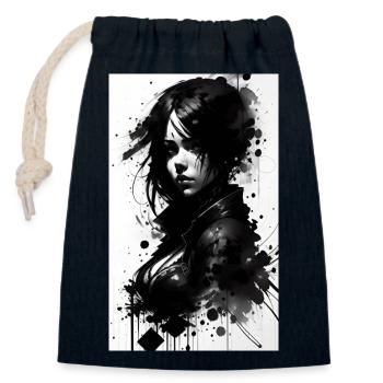 Woman | Face | Girls | Anime - Closable cotton gift bag (14x20cm) - navy - Front