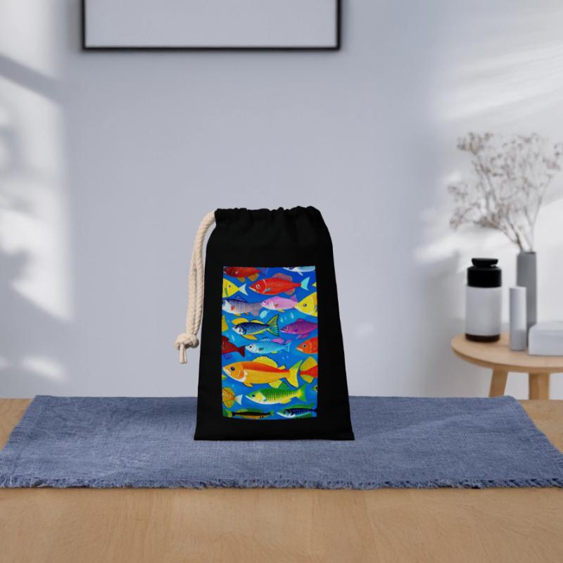 Fish | Pattern | Fish Patterns | Angler Closable cotton gift bag (14x20cm)