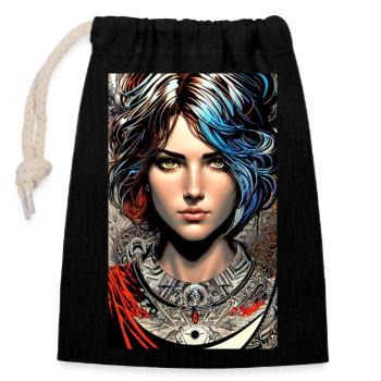 Woman | Face | Girls | Anime | mystical - Closable cotton gift bag (14x20cm) - black - Front