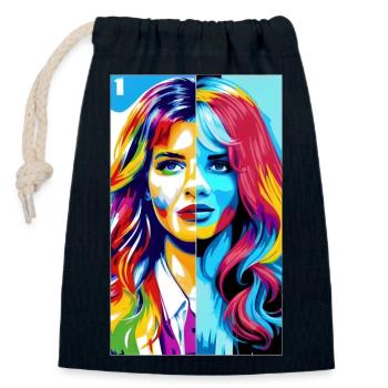 Woman | Face | Girls | Anime - Closable cotton gift bag (14x20cm) - navy - Front