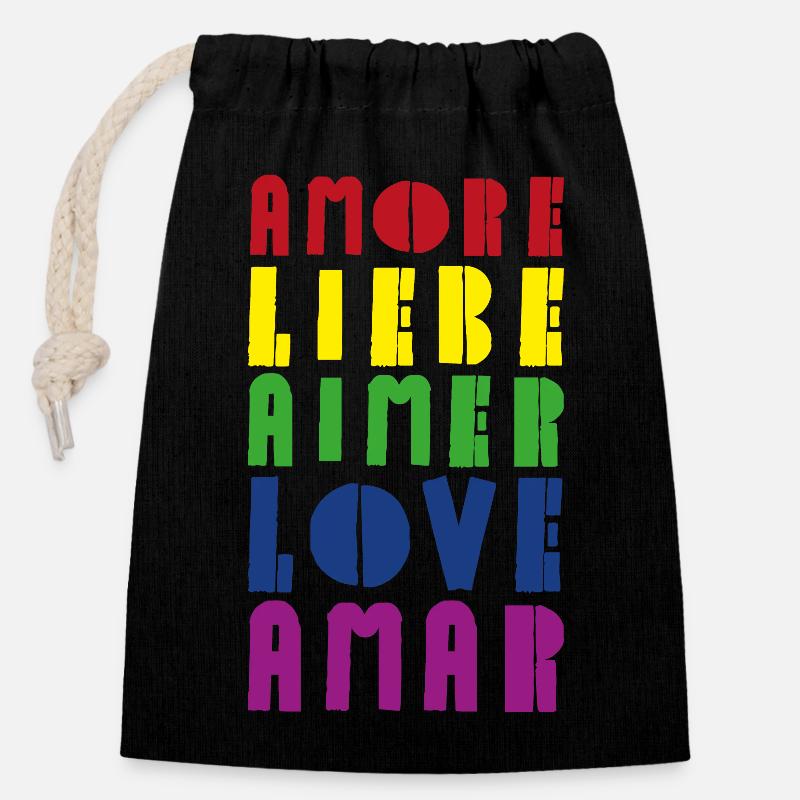 Love Rainbow Diverse Languages - Closable cotton gift bag (14x20cm) - black