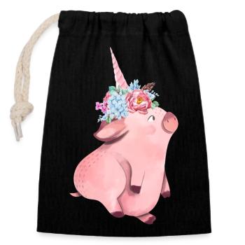 Corne de cochon - Sac cadeau en coton avec cordon (14 x 20 cm) - noir - Devant
