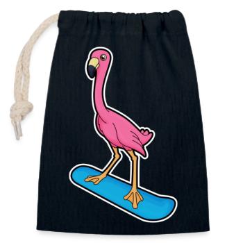 Flamingo en snowboarder avec Snowbaord - Sac cadeau en coton avec cordon (14 x 20 cm) - bleu marine - Devant