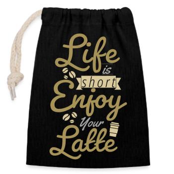 Life is short. Enjoy your - Closable cotton gift bag (14x20cm) - black - Front