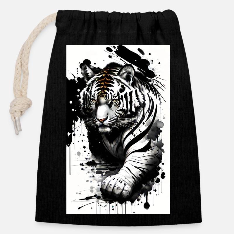 Tiger Power : votre style, votre élégance - Sac cadeau en coton avec cordon (14 x 20 cm) - noir