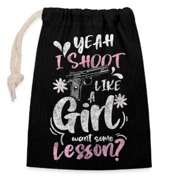 Gun Lover Pistol Sport War - Closable cotton gift bag (14x20cm) - black - Front