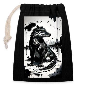 Crocodile Art - Sac cadeau en coton avec cordon (14 x 20 cm) - noir - Devant